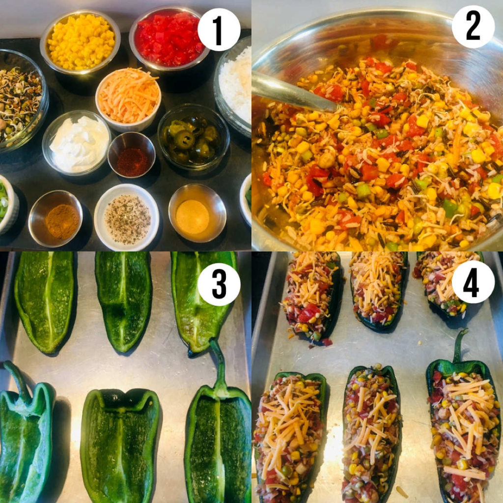 vegetarian stuffed poblano peppers process shots 1 though 4