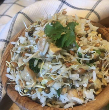 coconut cilantro rice in wood bowl