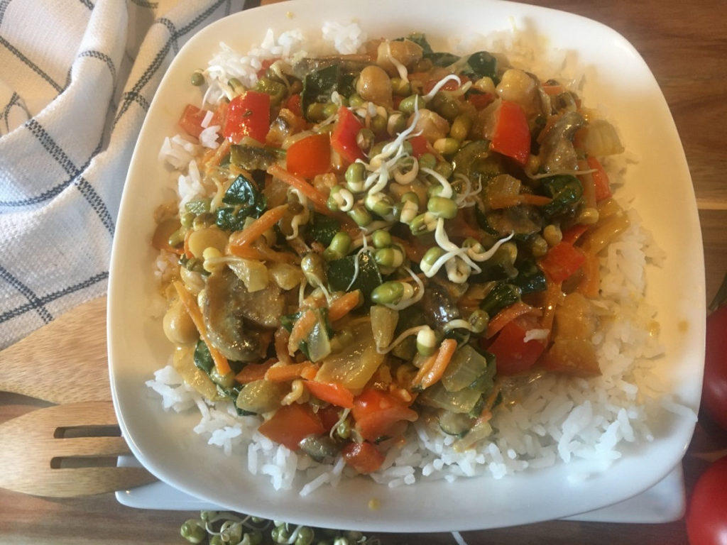one pot Thai red coconut curry plated
